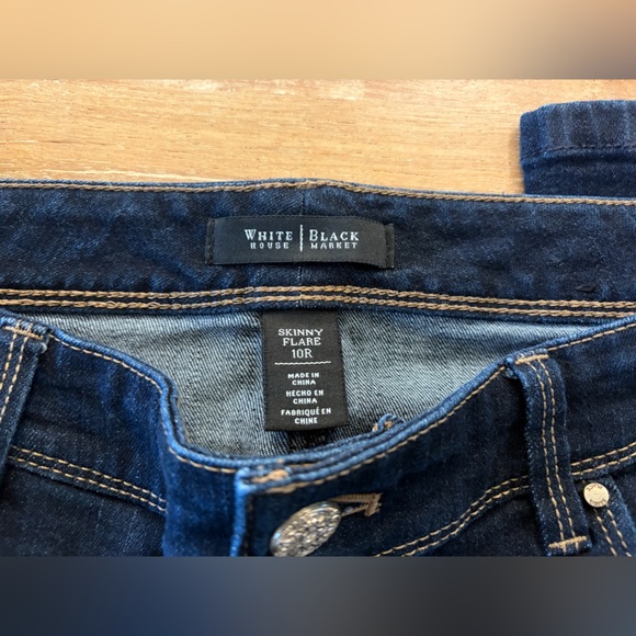 White House Black Market WHBM Dark Blue Skinny Flare Jeans, Size 10 - Picture 8 of 14